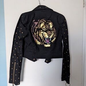 Betsey Johnson Black and Gold Lion Bomber Jacket